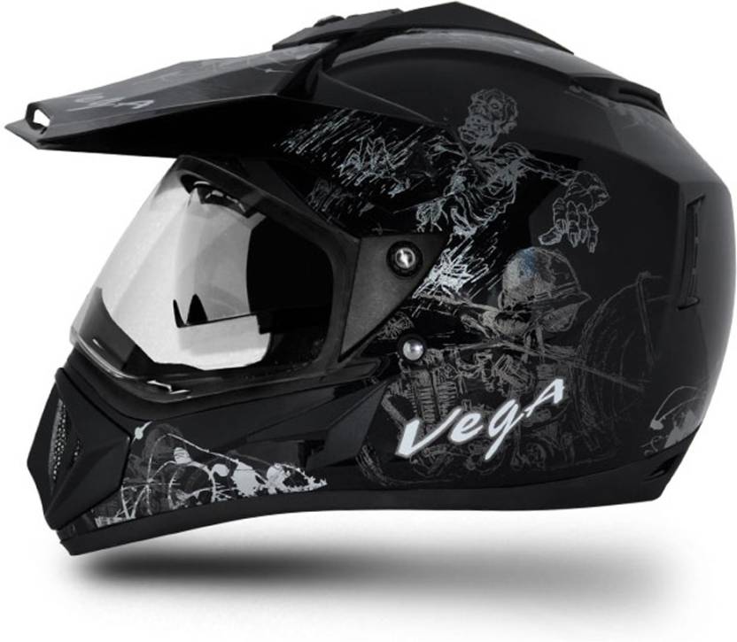 Vega Off Road D/V Sketch Dull Full Face Helmet For Royal Enfield Bike